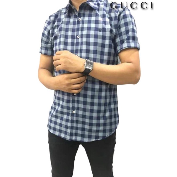 KEMEJA PRIA LENGAN PENDEK GUCCI ORIGINAL// KEMEJA PRIA LENGAN PENDEK GUCCI MOTIF KOTAK