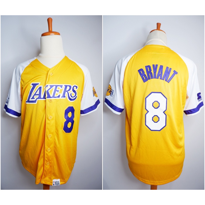 JERSEY BASKET BERLENGAN SLEEVE JERSEY STARTER MLB LAKERS #8 KOBE BRYANT KUNING