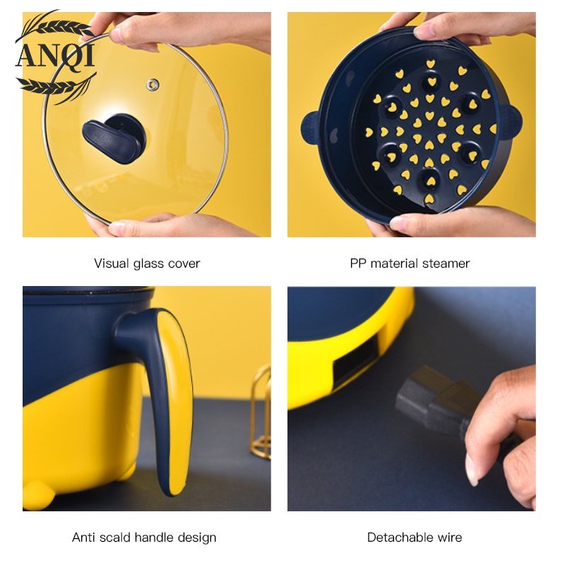 ANQI 1888 Panci Listrik Serbaguna Panci Anti Lengket 1.8L- Portable Fry Pan Free Kukusan VS-1855