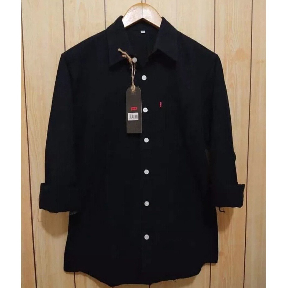 Terwuwu kemeja panjang pria cowok gatlemen cowok biru navy dongker polos formal kantor hem baju kemeja pria lengan panjang distro kasual santai casual katun dinas pns kerja putih merah marun kuning hitam premium pria cowok laki laki terlaris murah-Panjang Hitam