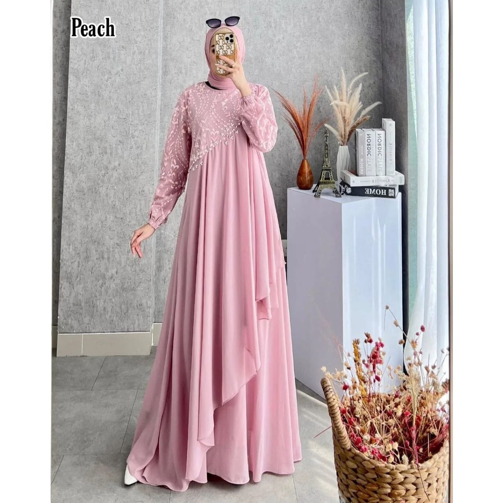 GAMIS STORE | Mutiara Maxy l Lily Dress Maxi Gamis Muslim Wanita Lebaran Matt Ceruty Babydoll Full Puring