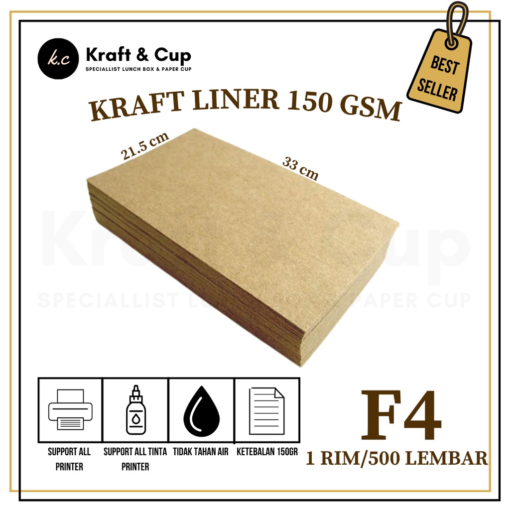 

Kertas Kraft F4 Liner 150 gsm isi 500 lembar / Kertas Kraft Coklat Liner 150 gsm