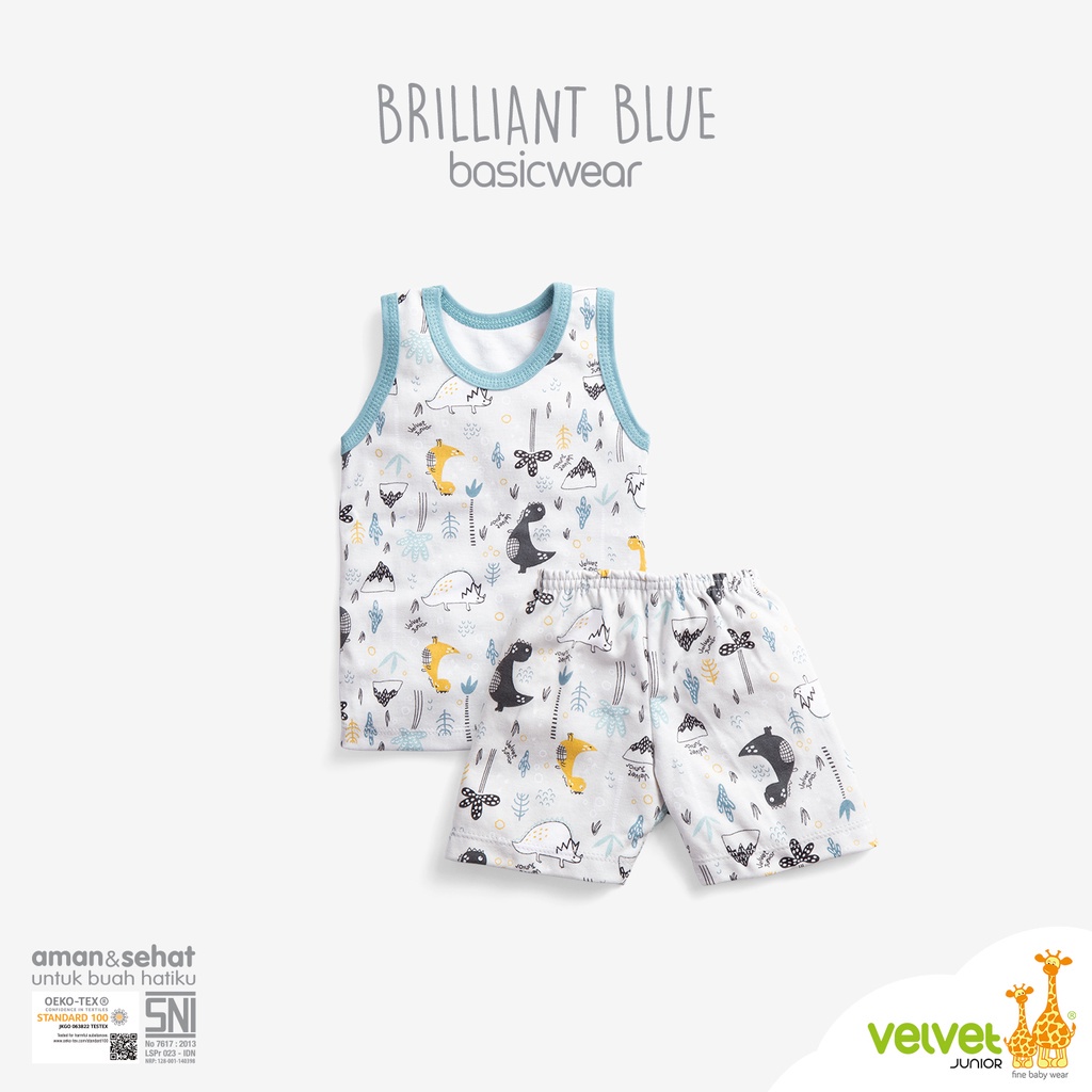 PROMO [ 3 Setel ] Velvet Junior KUTUNG Parade Of Joy Brilliant Blue Terbaru / Setelan Anak Unisex Baju Bayi Lengan Buntung Celana Pendek Terbaru | Bwr