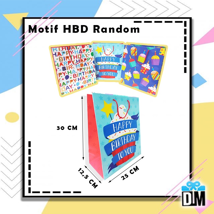 

Paper Bag Happy Birthday Ulang Tahun Tempat Hadiah Kotak Hadiah Import Surprice Paper Bag Tali #M