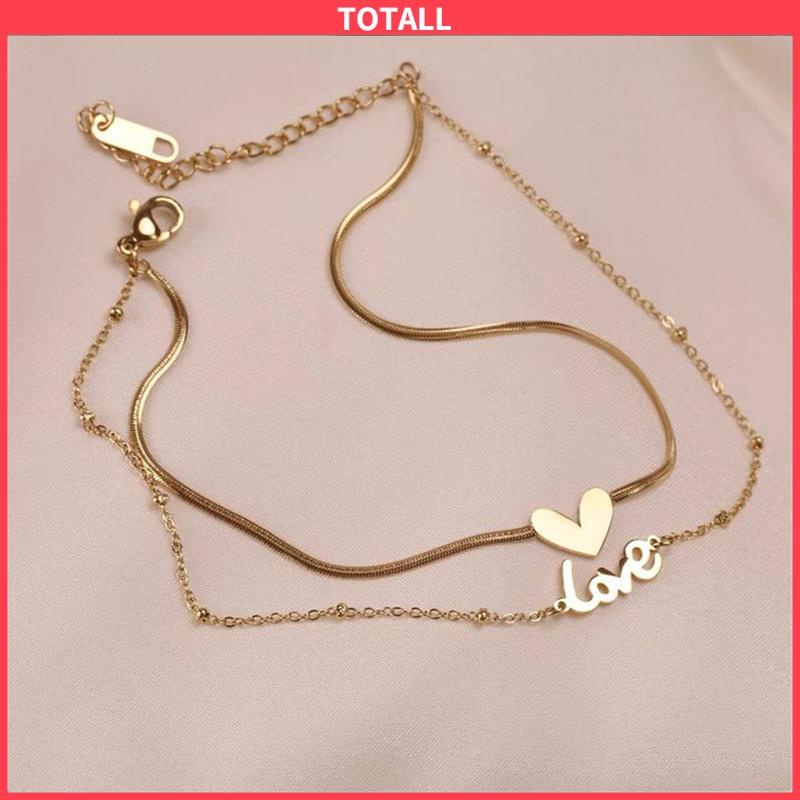 COD Gelang Kaki Titanium 2 Layer LOVEHuruf Hati Anti Karat Emas 18k Aksesoris Wanita Korea-Totall