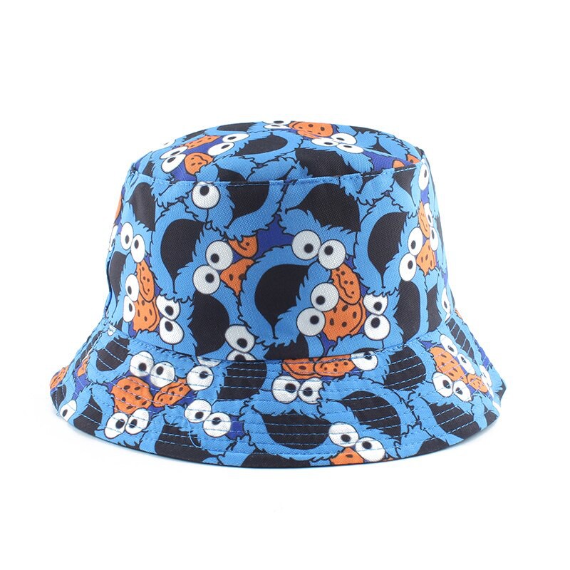 Topi bucket Model Dua Sisi Motif print Sesame Street Gaya retro Untuk Pria Dan Wanita