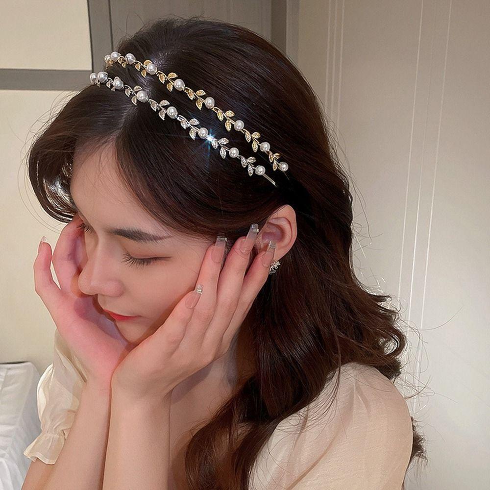 Needway  Daun Bando Kualitas Tinggi Mengkilap Aksesoris Rambut Wanita Pengantin Pernikahan Hiasan Kepala Tiara Cuci Muka Rambut Band Baroque Gaya Korea Hiasan Kepala