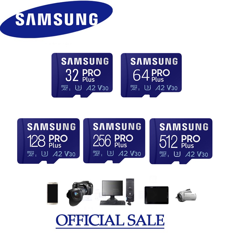 Samsung PRO PLUS Micro SD Card Class 10  U3 A2 V30 4K Memory Card Kartu Memori 32GB/64GB/128GB/256GB/512GB Transfer higga 160MB/S SD TF Card FREE Adapter