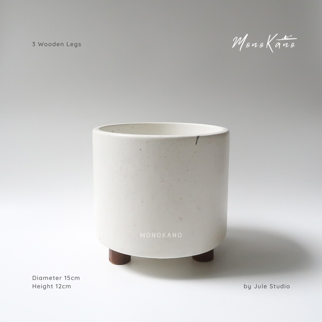 Pot Tanaman Besar D15 Waterproof White/Gray/Kaki Kayu/Wooden Legs/Semen Anti Air/Beton/Estetis/Aesth