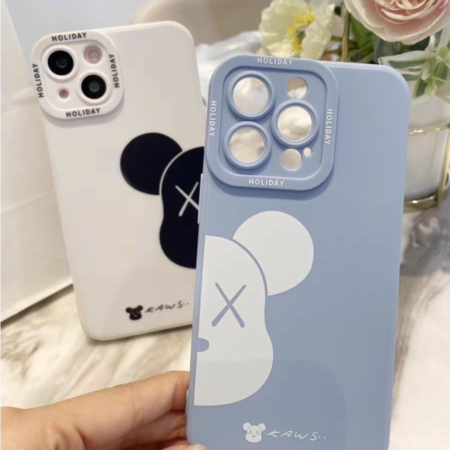 Ins Casing iPhone 14 14pro 14Plus 14prm 13 13pro 13pro 13prm 11 7Plus 8Plus Xr XS 12pro Max Shockproof Motif Beruang Biru