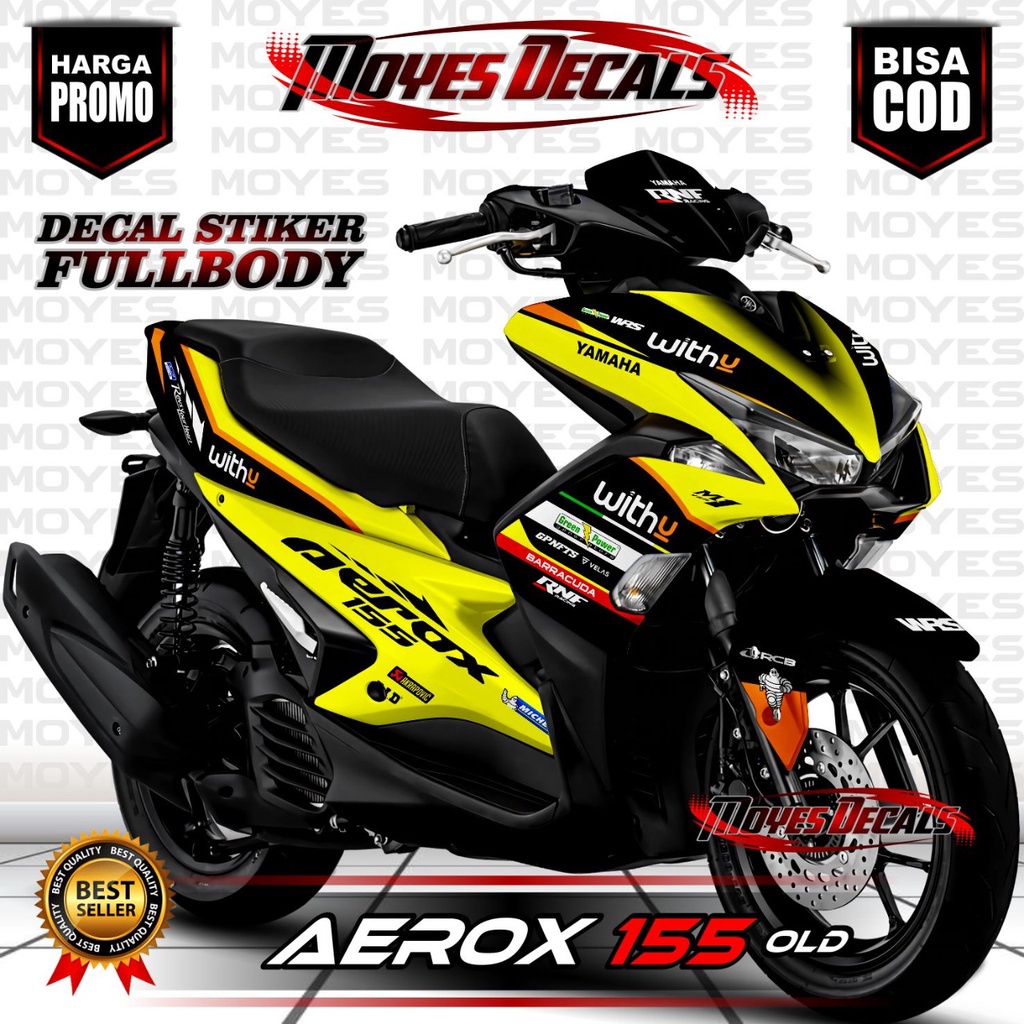 Decal Sticker Aerox 155 OLD - New Desain Racing Warna KuningKuning Stabilo