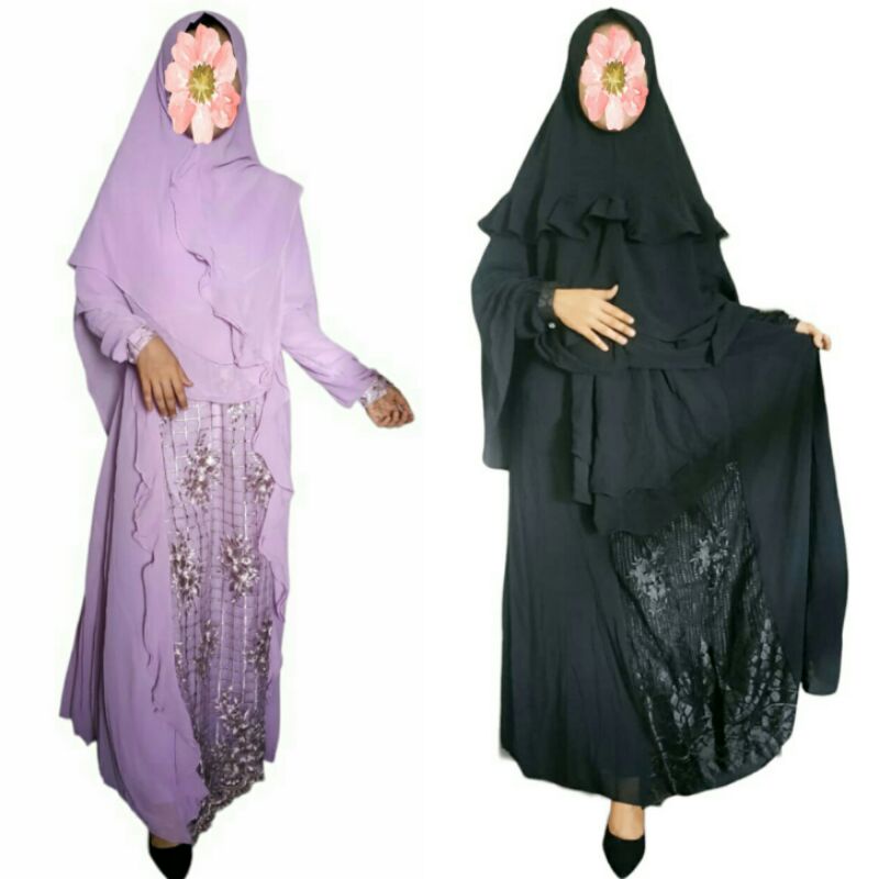 GAMIS SYAR'I SYARI BROKAT ONE SET KERUDUNG BUSUI RESLETING DEPAN PREMIUM IMPOR IMPORT