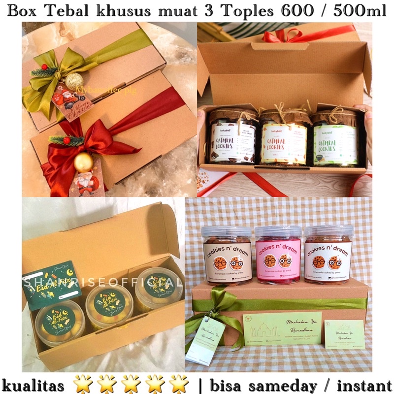 (FREE KARTU IDUL FITRI) Kotak Tebal muat 3 Toples Jar 600ml / 500ml Box Hampers Toples Kue Kering / 