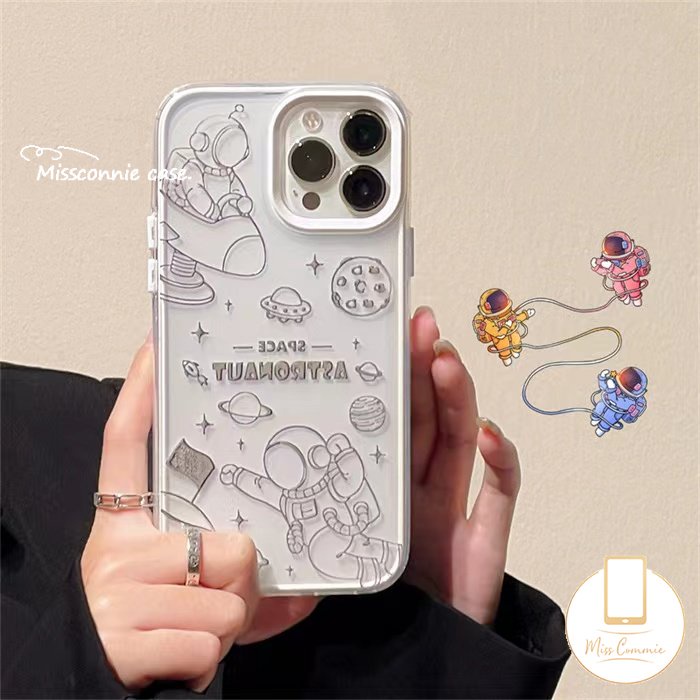 3 in 1 Soft Case Transparan Motif Kartun Astronot Luar Angkasa Untuk IPhone 11 Pro Max 7Plus 8Plus 12 14 13 Pro Max XR 14 Plus 7 8 Plus X XS Max SE 2020