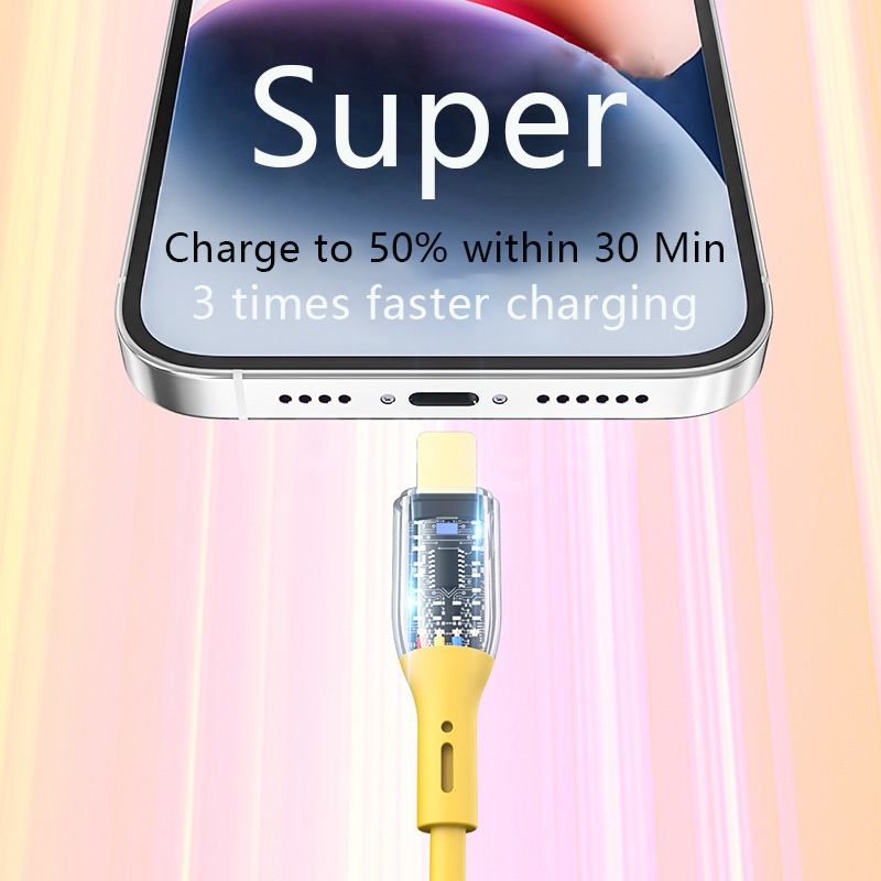 Kabel Data / Charger 66W Fast Charging 6A Transparan Dengan Lampu Untuk Iphone