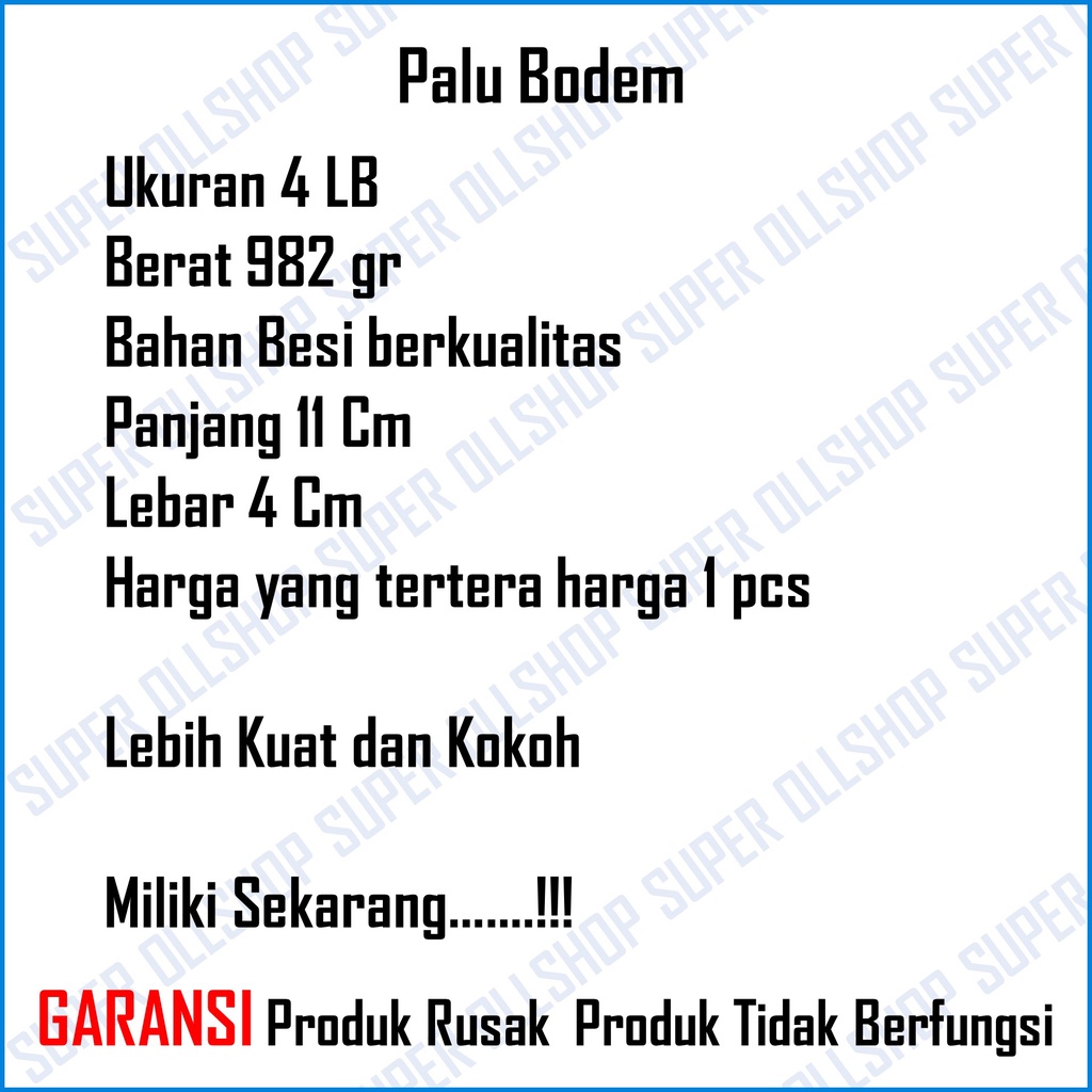 Palu Besi Kepala Bogem Godam Bodem Batu Tanpa Gagang Kayu Fiber 4 Lb Murah Sedang