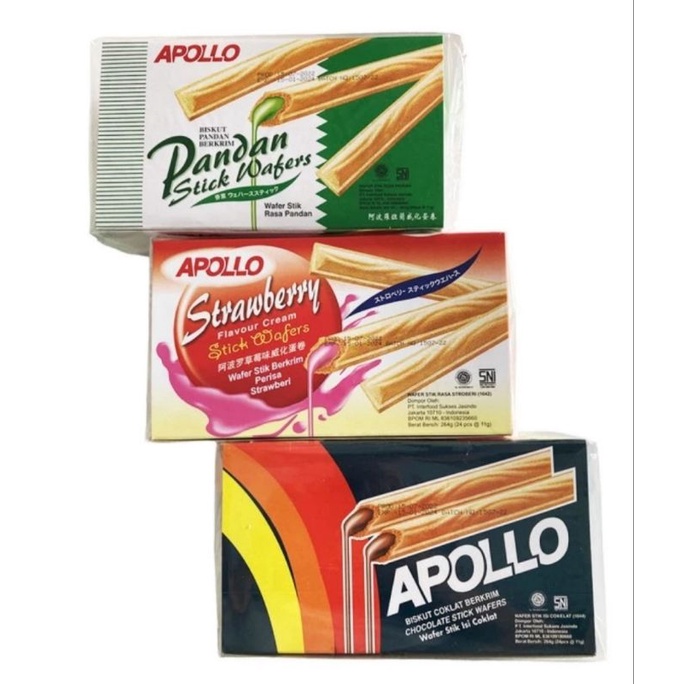 

Apollo Wafer Stick Chocolate Apollo Stik Wafers aneka rasa apollo wafer Pandan apollo wafer Stoberi apollo stick strawberry apollo stick Pandan Apollo Wafer Stik Coklat Wafer Cokelat Apollo 24" snack import