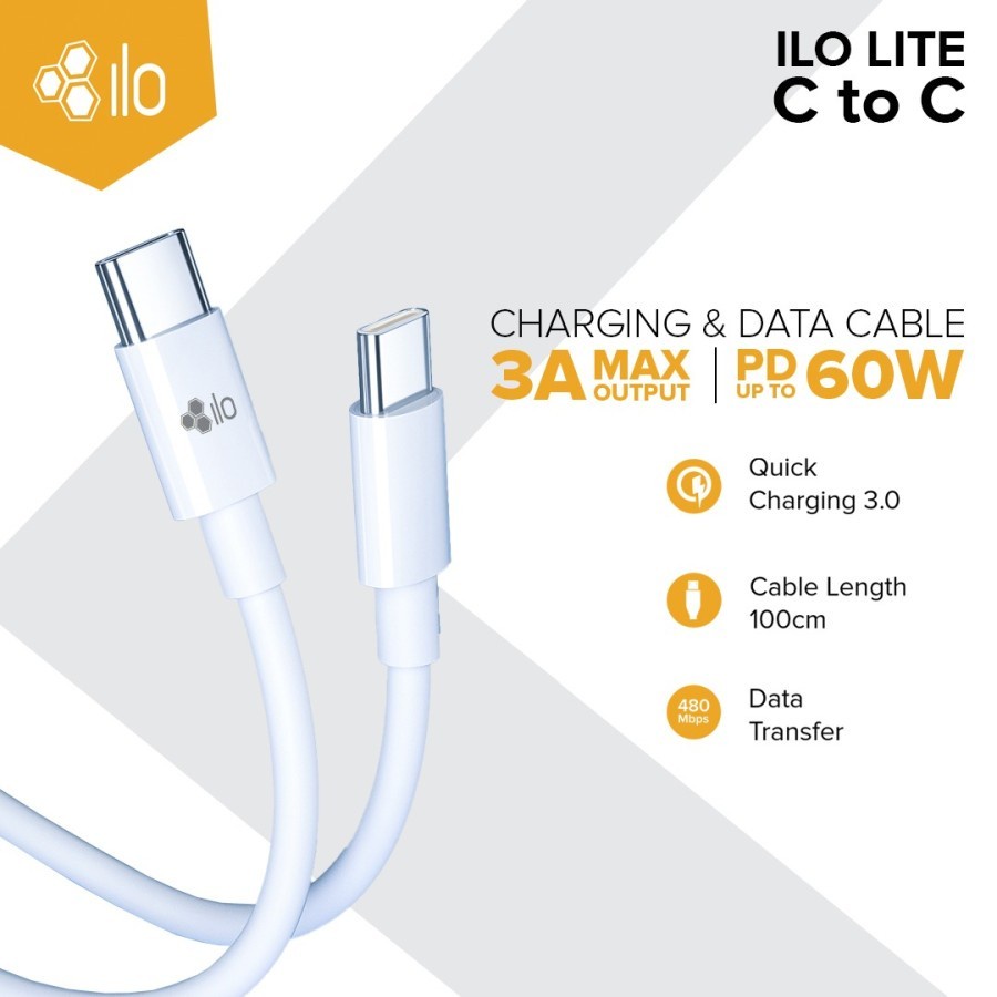 Hippo ILo Lite Kabel Data &amp; Charger C To C 100CM Quick Charging 3.0