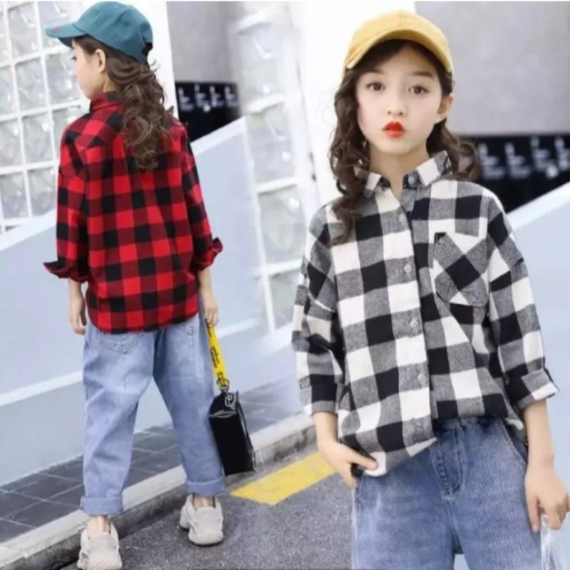 KEMEJA FLANEL ANAK LENGAN PANJANG PREMIUM USIA 2-13 TAHUN BAJU KEMEJA ANAK FLANEL KOTAK KOTAK ELBEE KIDS TERBARU