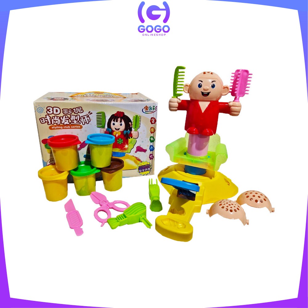 GOGO-M154 Mainan Anak Pangkas Rambut Salon Styling Club Mainan Pretend Play Barbershop Potong Rambut