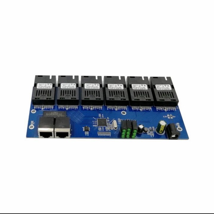 PCB Media Converter 6 FO 2 LAN 100 Mbps Board Only Plus Adaptor