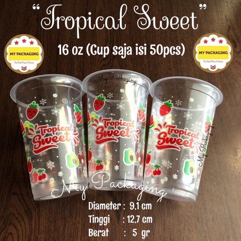 Gelas Cup Plastik 16oz PRINTING cetak FRESH AND TASTY - (isi 50pcs/pack) 16 oz TANPA TUTUP -- Cocok untuk Usaha Minuman Tea ThaiTea Juice Milk Choco Coffee kopi teh boba Pop ice jus es buah Bisa di press tanpa tutup