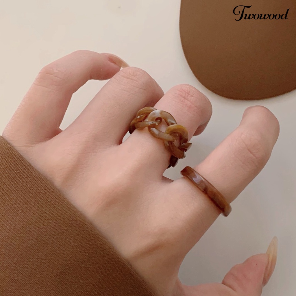 2pcs Cincin Jari Bahan Resin Warna-Warni Gaya Retro