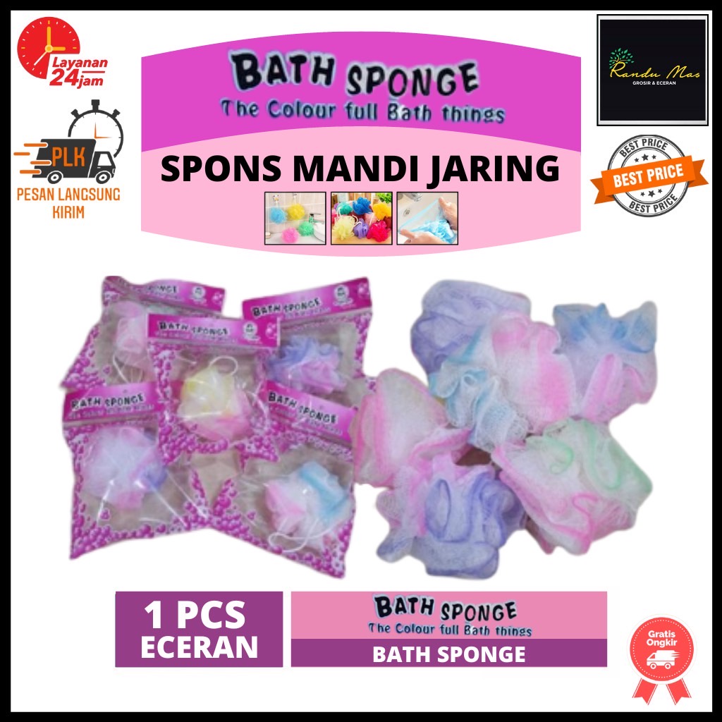 Spons Mandi Jaring | Spon Mandi Gosok | Sponge Mandi Shower | Spons Jaring Warna | Bath Puff