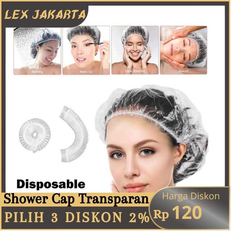 LEXJAKARTA  Penutup Rambut Kepala Plastik Mandi Pelindung Cat Rambut Hair Cap Shower Cap Transparan Shower Cap Plastik Bening