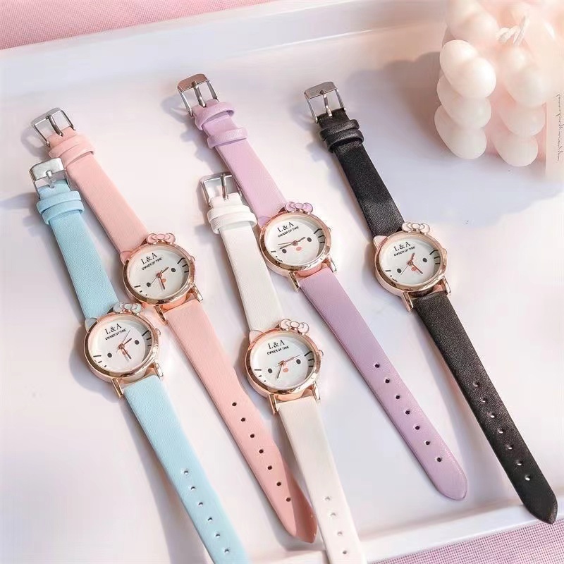 Jam Tangan Wanita Sederhana Korean Fashion Motif Hello Kitty Analog Quartz