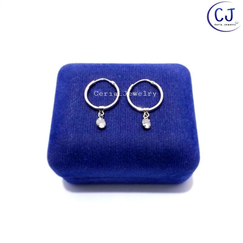 Anting Perak Asli Silver 925 Lapis Emas Putih Model Ring Bulat Polos Gantungan Permata 1 - Perhiasan Perak Asli