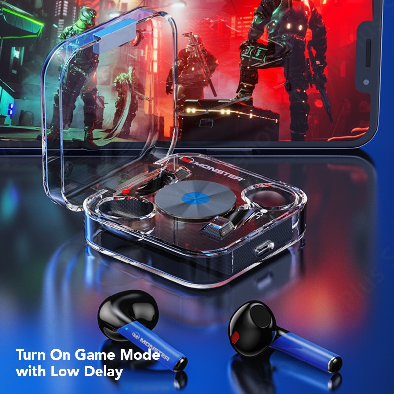 Monster XKT01 Bluetooth Earphone Enc TWS Gaming Low Latency - Hitam