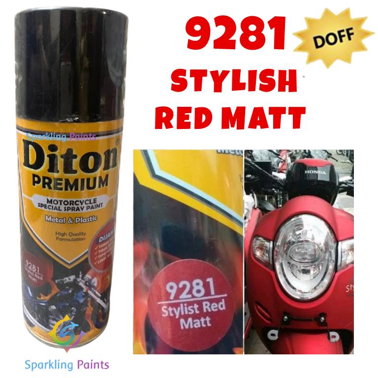 Pilox Diton Premium Stylist Red Matt H9281 Merah Doff 9281 Honda Scoopy PCX 400ml Cat Pilok Pilox Dof Dop Sepeda Motor Mobil