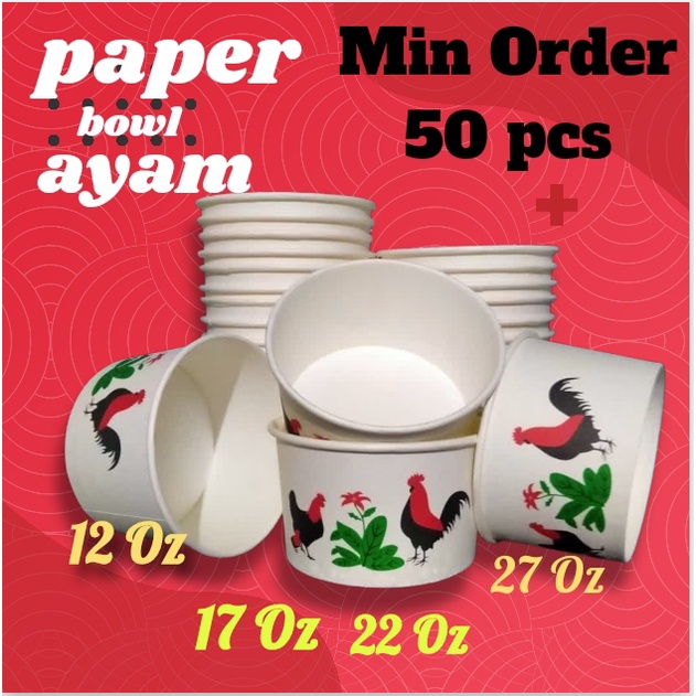 Mangkuk Mangkok Paper Papper Box Wadah Cup Rice Bowl Kertas Ayam Jago Mie Ayam Bakso Sup Mini Kecil 