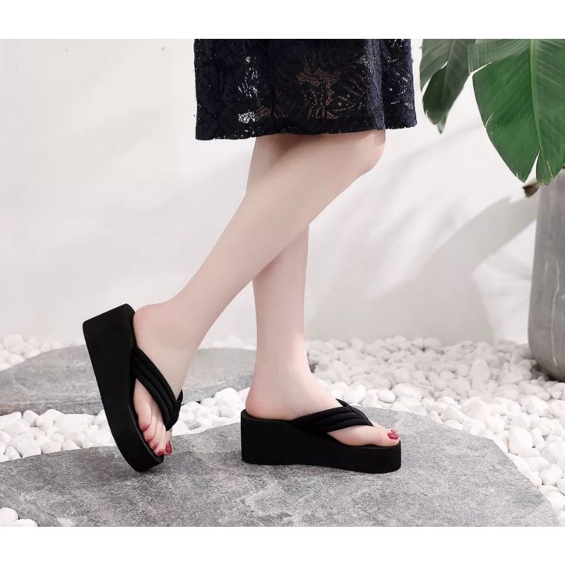 Sandal Wedges Jepit BALOK Elegan | Sandal Wanita