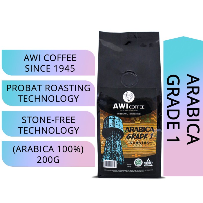 

TERMURAH Awi Coffee Sumatera Arabica Grade 1 Blend For Cafe 200gr Biji/Bubuk /KOPI RUBE/KOPI