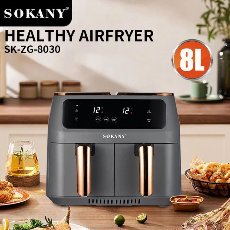 Air fryer Dual Slot/Mesin pengoreng tanpa minyak 2 pintu/digital touch screen 8 L