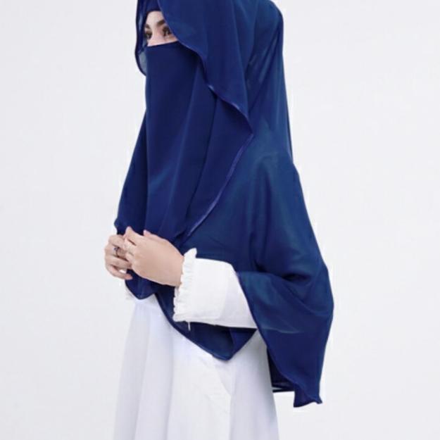 Khimar Arab bercadar / Hijab Niqob Syari Lis Praktis High Quality - Hitam