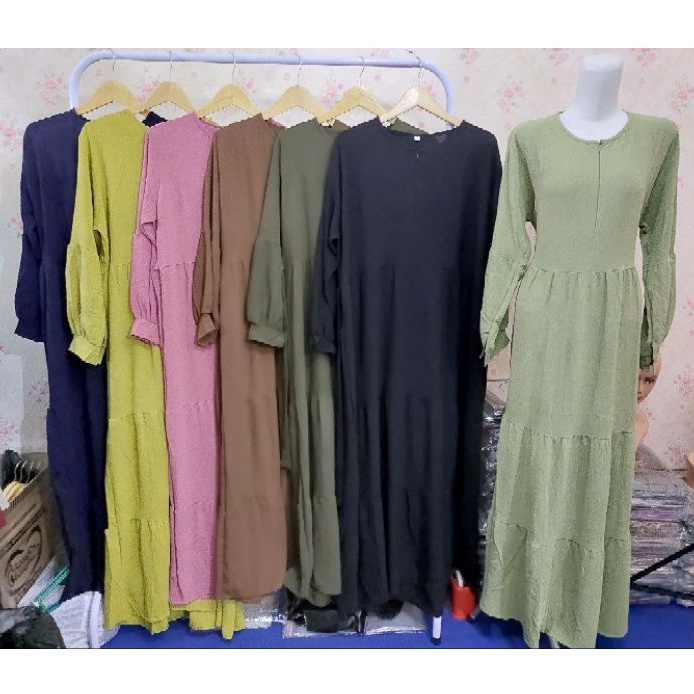 Gamis Cringkle Airflow Polos 3 Dara