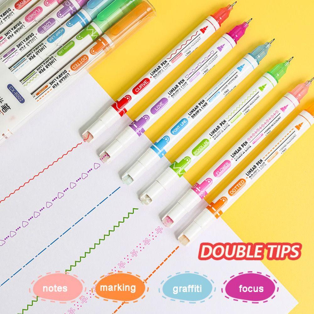 Mxbeauty Curve Line Stabilo Pen 6/8Pcs Anak-Anak Novelty Berwarna Pulpen Hadiah Scrapbook Alat Tulis Perlengkapan Sekolah Catatan Jurnal Curve Penanda Garis