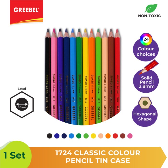 Pensil Warna Greebel 1724 Classic Colour Pencil Tin Case - 24pcs.