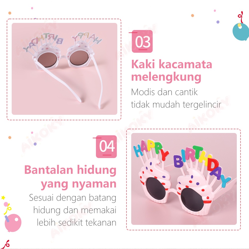 Aikoky Kacamata Desain Happy Birthday/Kacamata Ulang Tahun Birthday Anak Anak Untuk Dekorasi Pesta