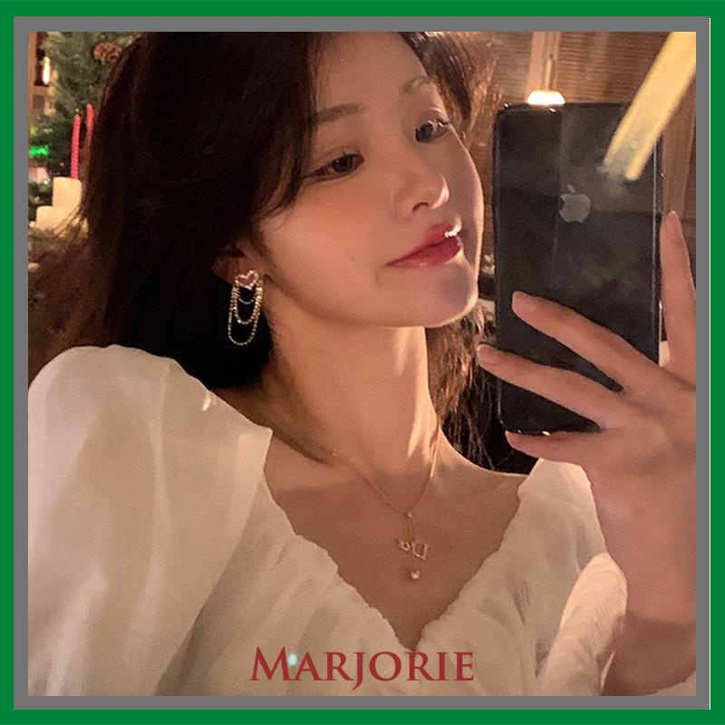 Anting rumbai Korea Rhinestone Berbentuk Hati Earrings Anting Tindik Perhiasan Wanita Fashion Murah Hadiah Perhiasan-MJD