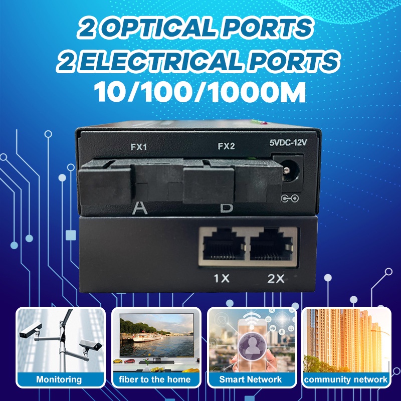 Media Converter 10/100M 6 Port FO 2 Port LAN Ethernet Fiber Switch Optical Media Converter 2 RJ45 Dengan EU Adapter