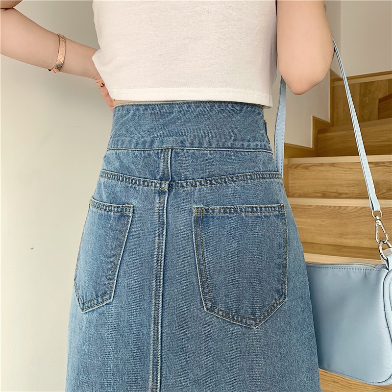 A-Line Rok Jeans Wanita Highwaist Rok Denim Korean Style