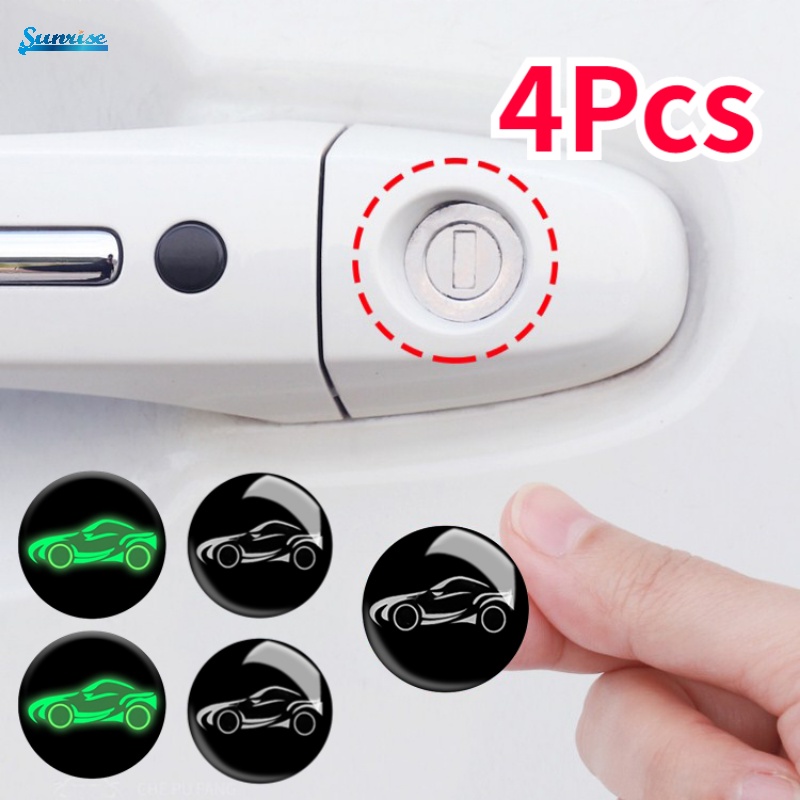 4 Pcs Stiker Pelindung Lubang Kunci Pintu Mobil Luminous Anti Debu