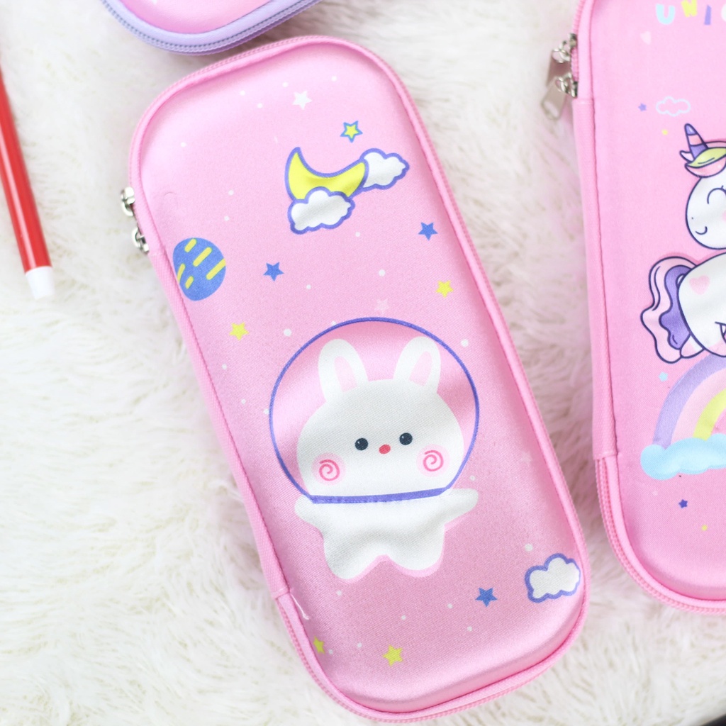 Pencil Case 3D Anak Cewek Karakter Lucu Pink Tempat Pensil Anak Perempuan TK SD Muat Banyak Bahan Tebal Import Terbaik