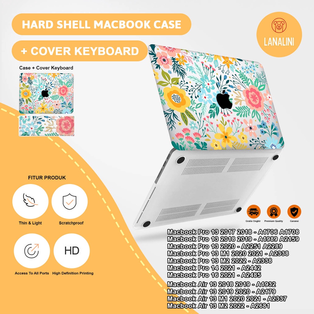 Case Casing Protective Pelindung Laptop Macbook Air Pro 13 M1 M2 2017 2018 2019 2020 2021 A1932 A2179 A2337 A1706 A1708 A1989 A2159 A2251 A2289 A2338 Gambar kartun Cartoon FLower Bunga Warna Motif Lucu Hardcase Murah