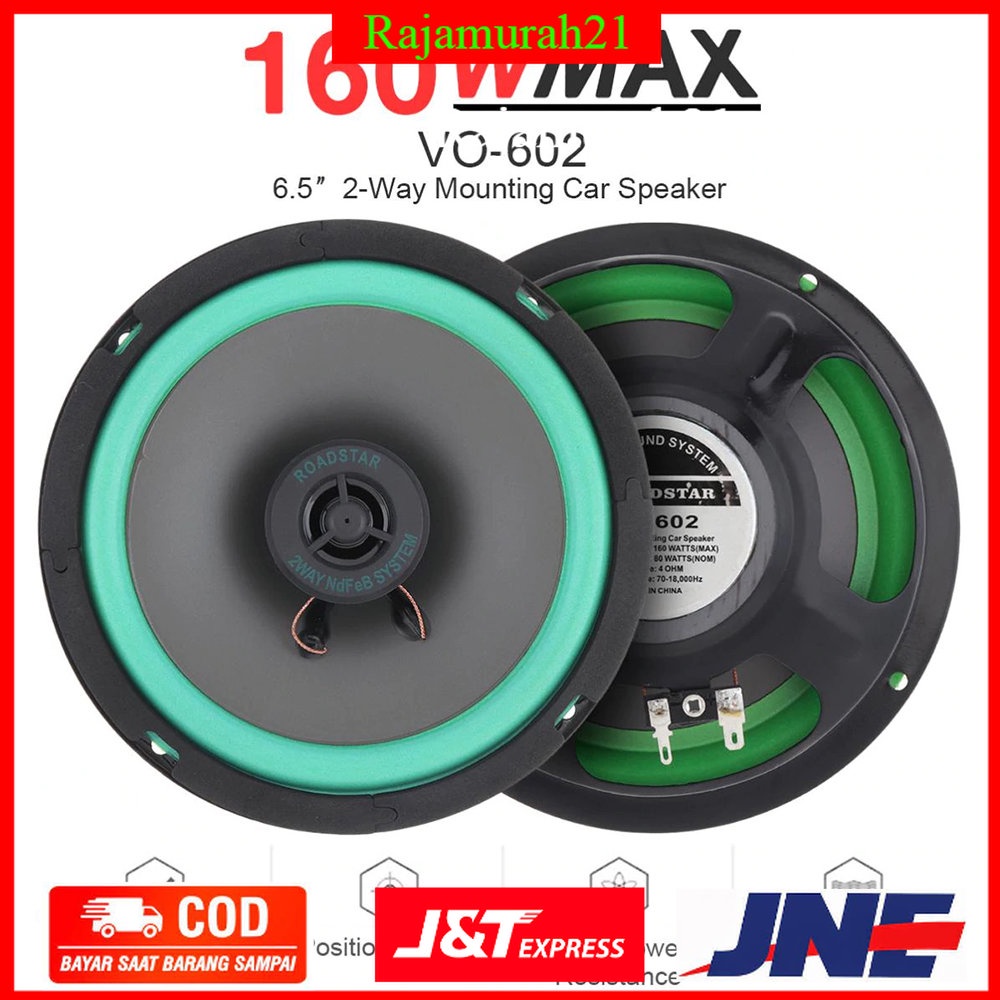 ROADSTAR Speaker Subwoofer Mobil HiFi 6.5 Inch 160W 1 PCS - VO-602 - Green