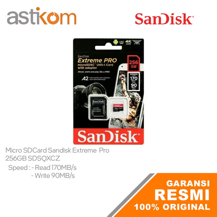 MicroSDXC Micro SD Sandisk Extreme Pro 256GB 170MB/s A2 With Adapter